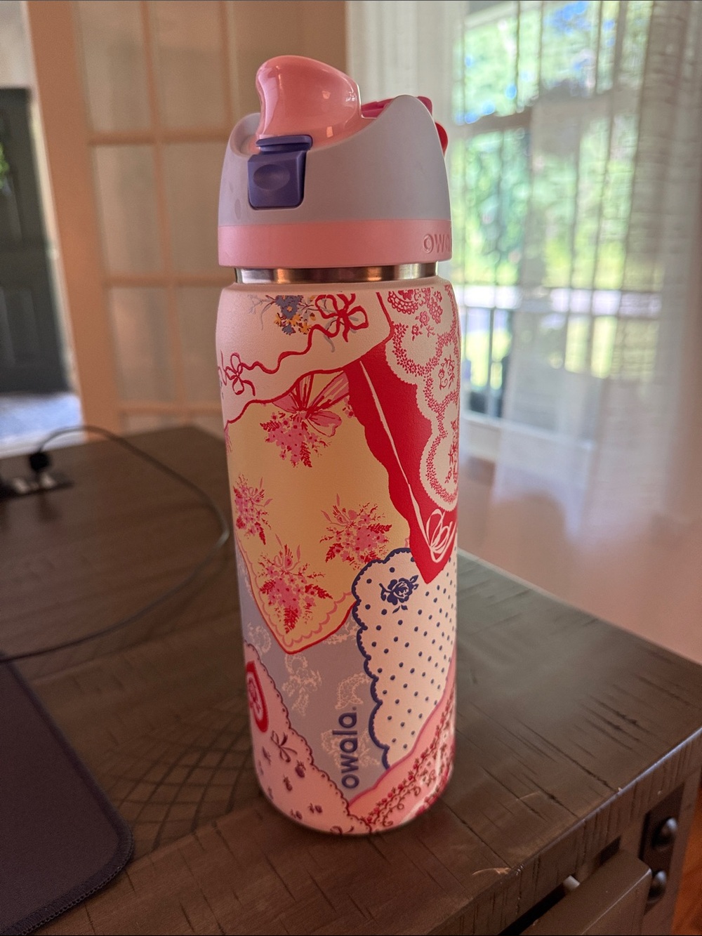 Owala Floral-Pattern Pink Insulated Bottle